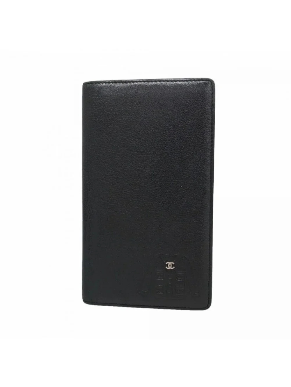 Chanel Wallet Coco Jacket Motif Leather Black Silver